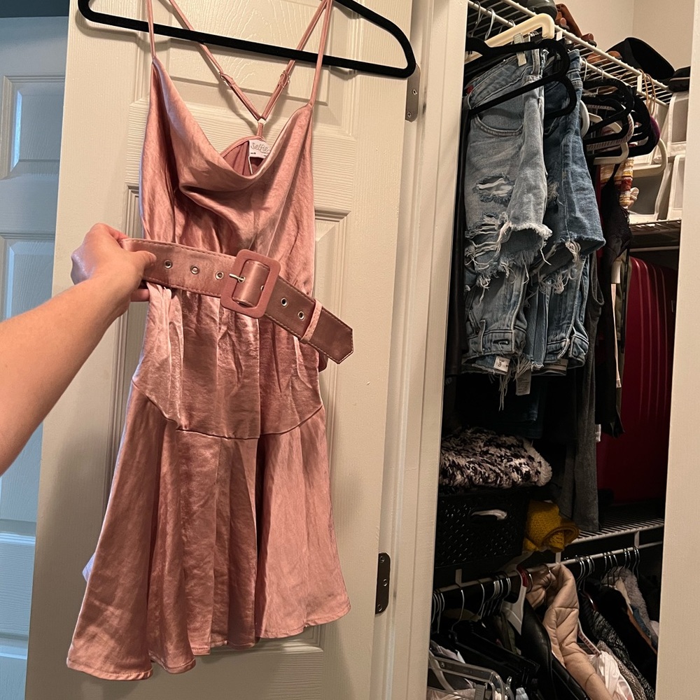 Never worn. Selfie Leslie satin pink dress. Tags on.